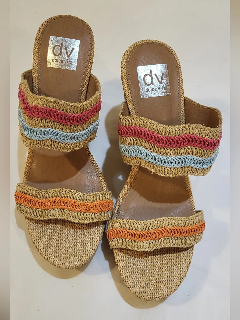 DOLCE VITA tan raffia Espadrille platform wedge sandals